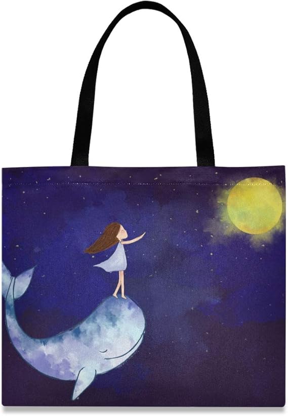 iRoad - Bolsa de lona para mujer, diseño de ballena estrellada, luna