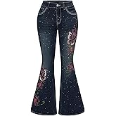 SOLY HUX Women's Y2k Bell Bottom Jeans Butterfly Embroidery Casual Denim Flare Pants