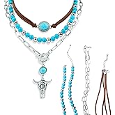 Lesmore Western Necklaces for Women, Boho Layered Turquoise Beaded Charm Necklace Ox-head Cactus Western Jewelry Necklaces Country Cowgirl Party Accessories