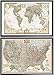 Poster Art House 2 Push Pin Maps by National Geographic, 1 World Map and 1 US Map Framed (Premium Black Wood)