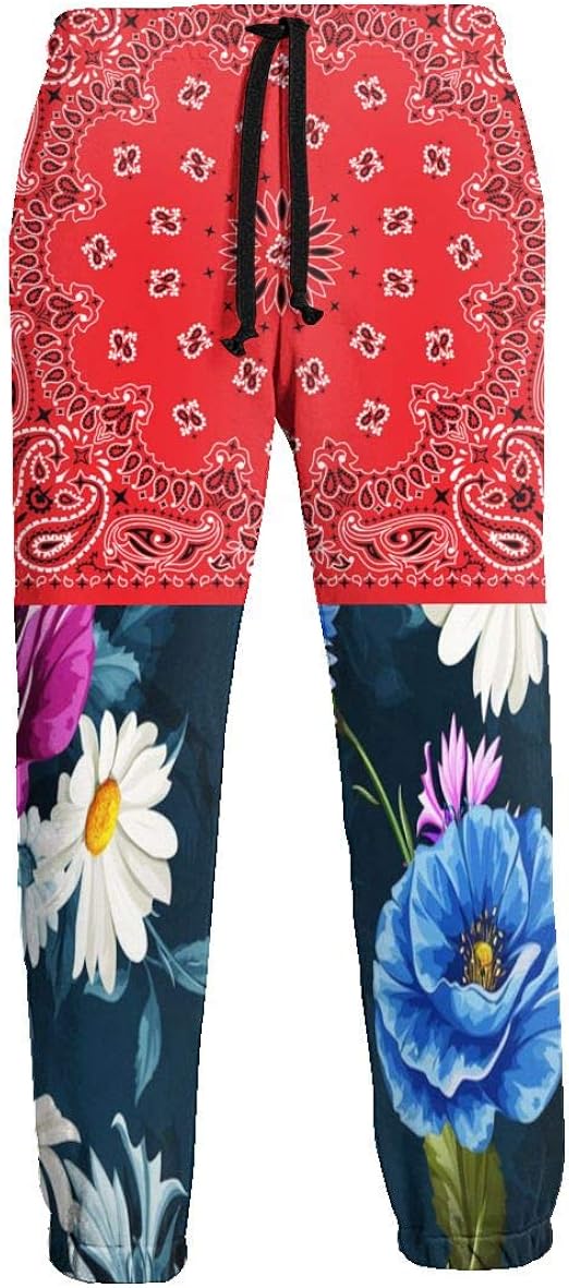 Bandana Colorful Red Paisly Men's Sweat Pants Soft Sports