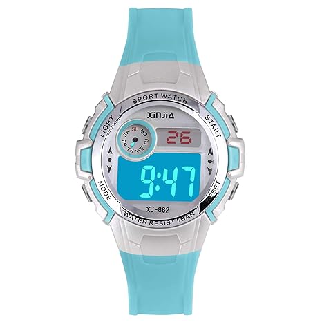 Kinder Digitaluhr,Jungen Mädchen Sport 50M(5ATM) Wasserdichte LED Multifunktions Armbanduhr für Kinder mit Alarm(Rosa/Blau/Sc