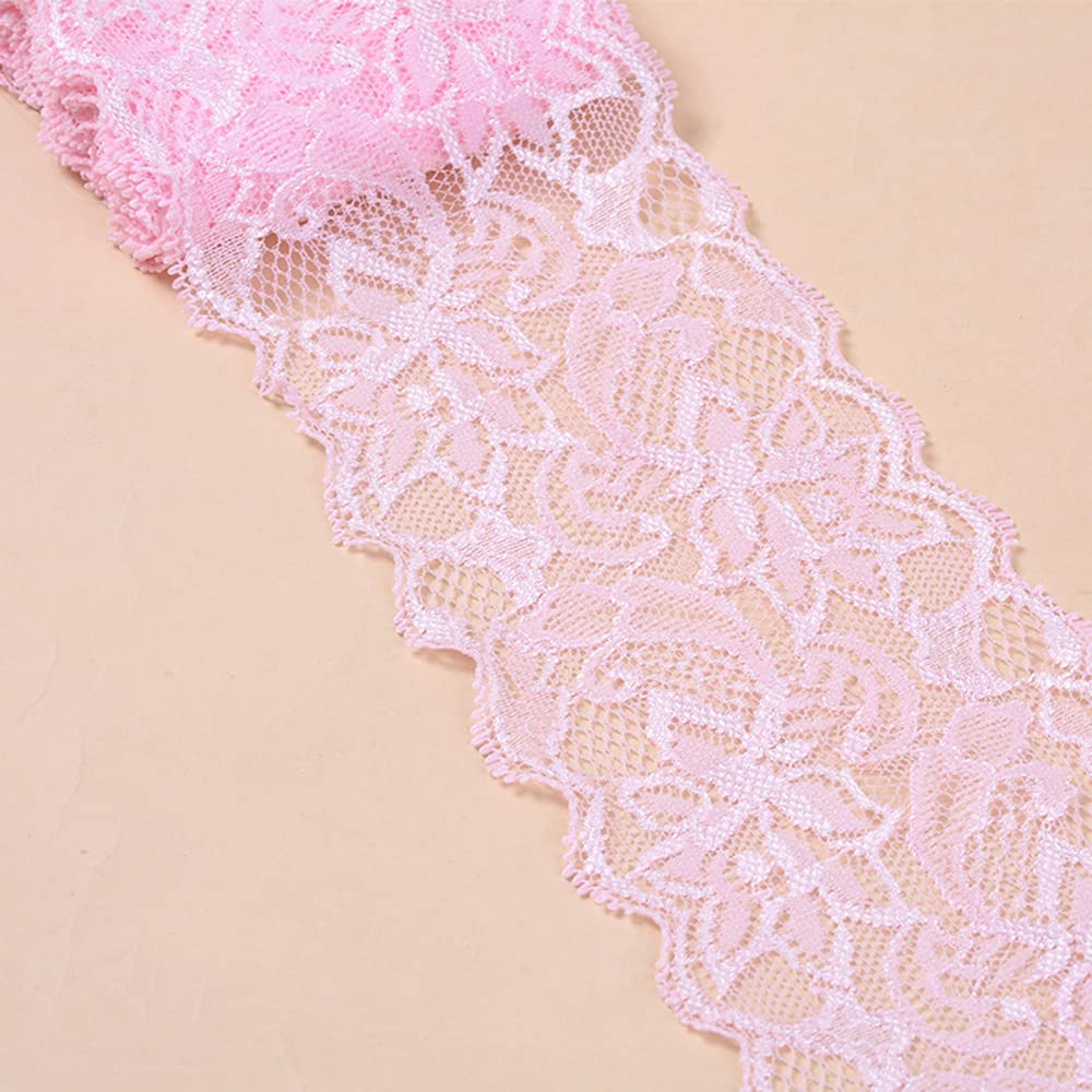 5 Yards Elasticity Lace Border Lace Ribbon, 8 cm Wide Colourful Lace Flowers Border Decorative Lace Trim Lace Fabric Lace Trim for Sewing DIY Craft Clothing Underwear Light Pink