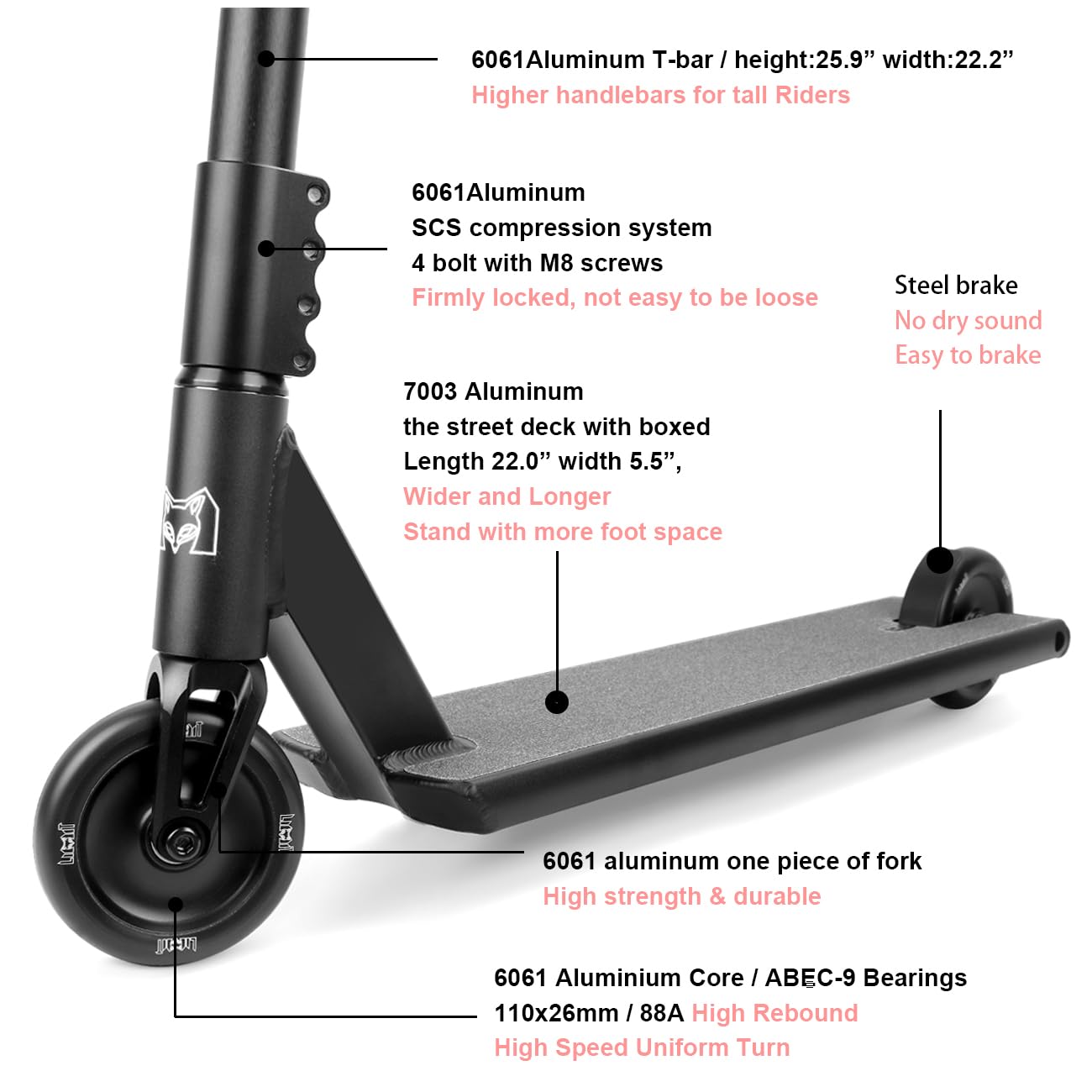 Limit LMT71AZ Pro Street Scooters with Boxed Ends Best Freestyle BMX Stunt Scooter Perfect for Tall Adults and Teens Intermediate or Advanced Trick Scooter Riders.