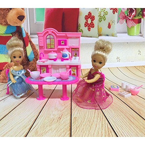 DINGJIN 26 Pcs Creative Kitchen Dinner Tables Cupboard Sink Furniture Accessory for Barbies Doll(the Doll are not Included)