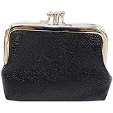 SHIMAIXJYY Double Layer Coin Purse for Women Lady Black PU Leather Kiss-lock Mini Wallet Key Bag Card Holder