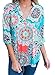 LISTONE Women's v-neck 3/4 Sleeve tops Retro floral print cuffed Sleeve casual shirt blue-XXL