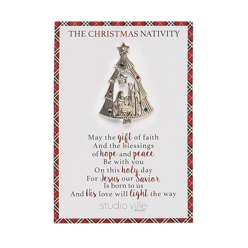 Transpac Nativity Gift Hope Gold Tone 2 inch Zinc Alloy Metal Christmas Brooch Pin