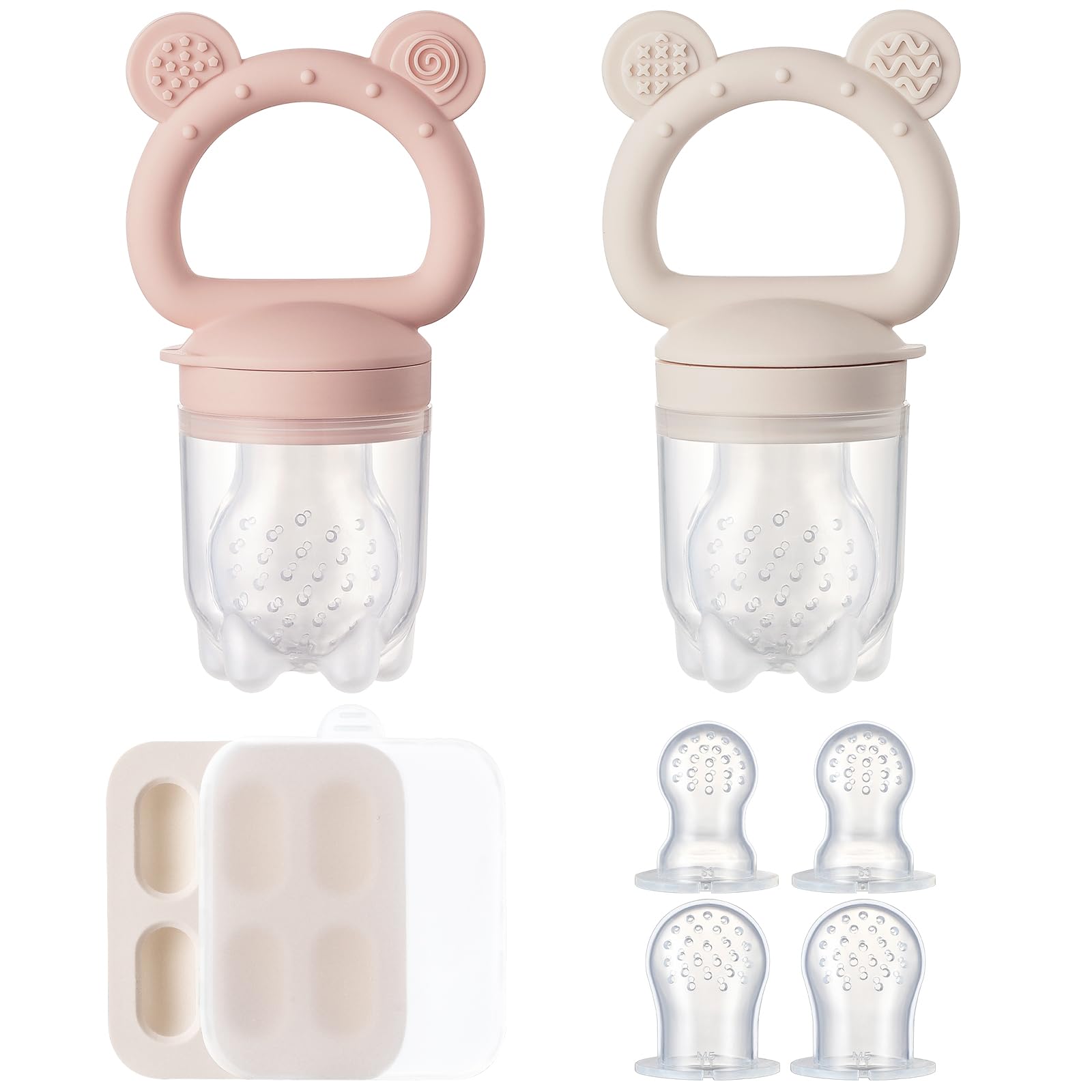 Photo 1 of 2 Pack Silicone Baby Fruit Feeder with Mini Freezer Tray, Breastmilk Popsicle Molds for Baby Teething Relief, Fresh Food Feeder for Safe Infant Self Feeding, Extra Food Pouches - Pink