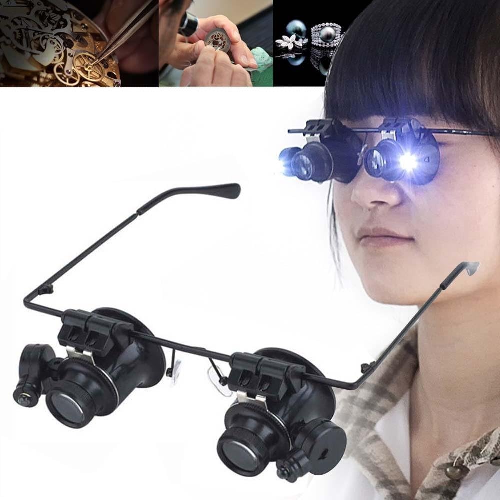 Hendont 1pc Double Loupes Glasses Type Watch Repair 20X Magnifier W/LED