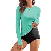 WOWENY Rash Guard Shirts for Women Long Sleeve with Thumb Holes Sun Shirts UPF50+ Swimsuit Bathing Suit Top Only