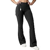 HOTSUIT Cargo-Yoga-Pants for Women 6 Pockets Stretch Work Trouser Adjustable High Waist Leggings Office Casual Travel 29''