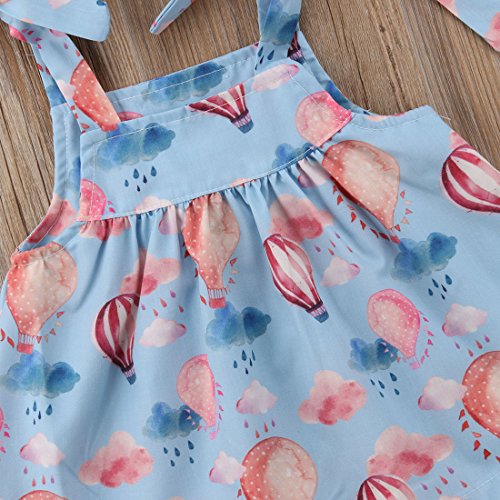 Baby Newborn Girls Summer Clothes Hot Air Balloon Print Suspender Vest +Watermelon Red Bloomers 2 pcs Casual Suit (Pink Blue, 6-12M)