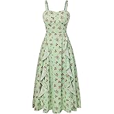 Belle Poque Sun Dresses for Women Spring Summer Floral Midi Flowy Spaghetti Ruffle Wedding Guest Tea Party Dress