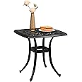 VINGLI 21" Cast Aluminum Patio Table with Umbrella Hole - All Weather, Porch End Table (Black)