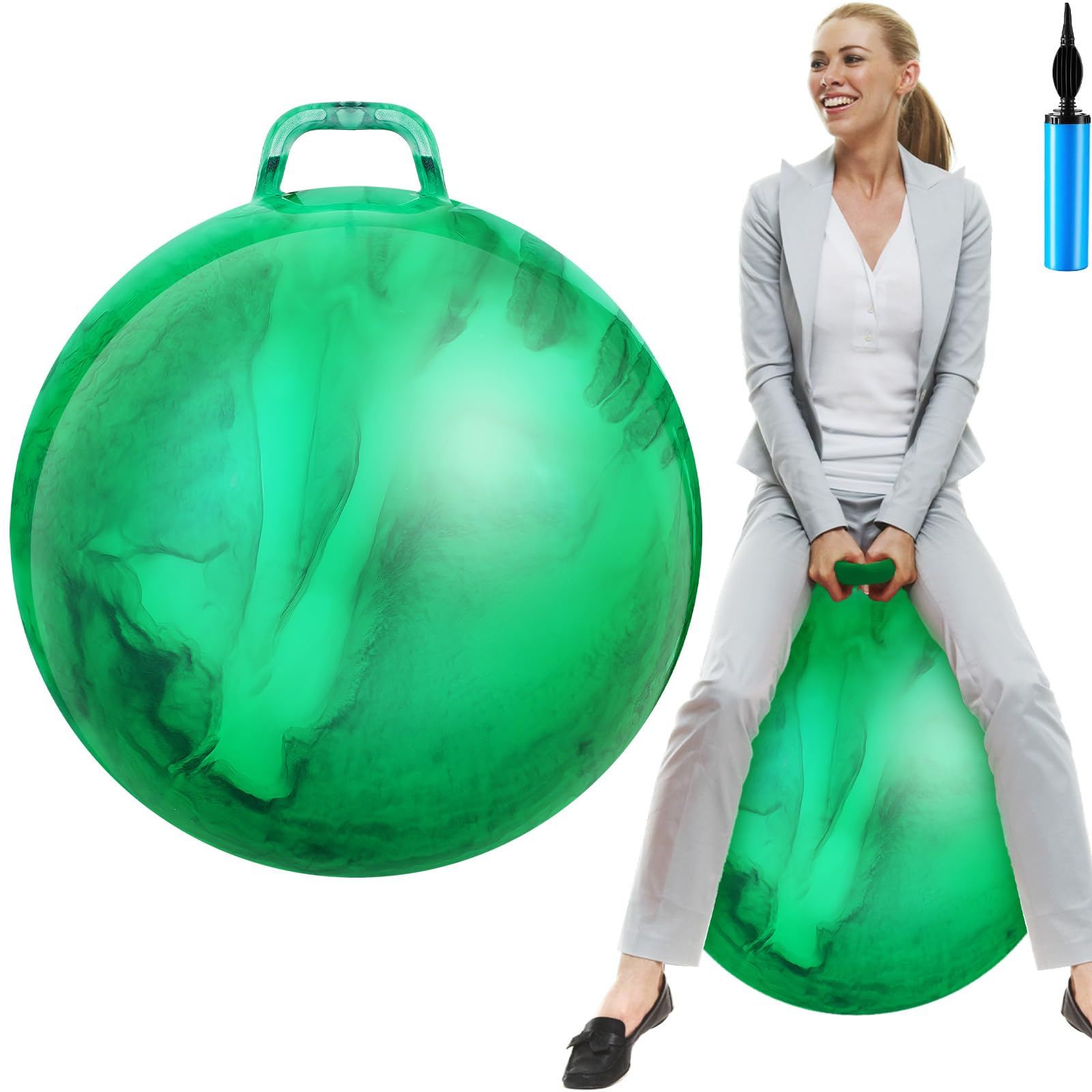 Photo 1 of Lewtemi Hopper Ball for Adults, 29 Inch Bouncing Ball Hippity with Handle Rubber Hop, Jumping Hopping Exercise with Air Pump for Outdoors Sports Exercise (Gradient Green)
