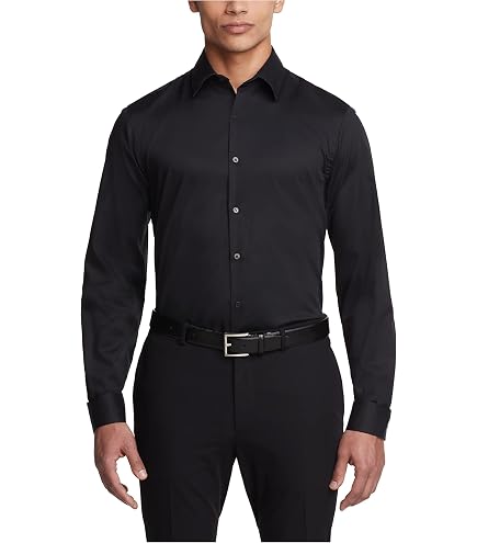 Geoffrey Beene Mens Slim Fit Sateen Stretch Button Down Dress Shirt Formal Wrinkle Resistant Black Solid : Clothing, Shoes & Jewelry