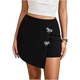 GORGLITTER Women's Asymmetrical Wrap Sparkly Rave Mini Skirts Skort Fall Y2K Bow Teacher Party Festival Holiday Skirts