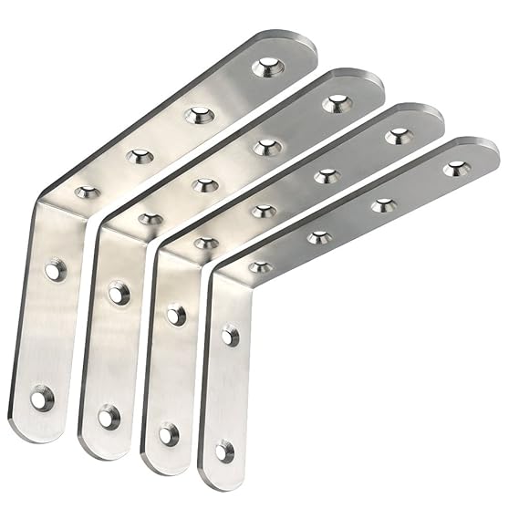 Sayayo Regal Bracket Eckwinkel Bracket Regal Bracket Wandaufhängung 150mm * 100mm, 4mm-Dick Edelstahl gebürstet Fertig, 4 Stü
