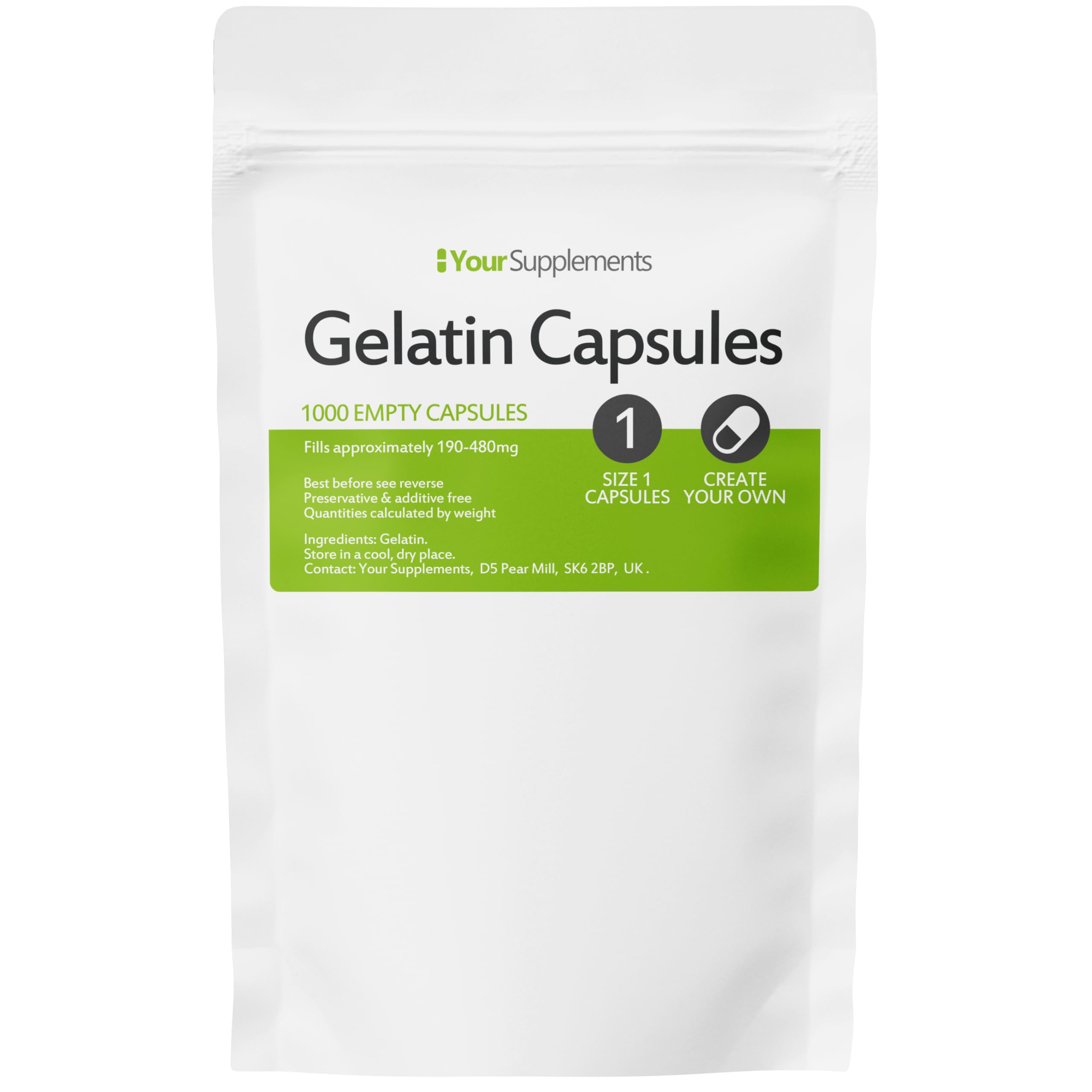 Your Supplements - Size 1 Empty Gelatin Capsules (1000 Pack)