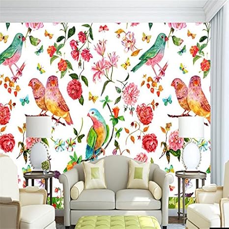 Amazon Mbwlkjデスクトップ壁紙フローラル壁壁画鳥壁紙花ホーム水彩ヨーロピアンスタイルデスクトップの背景壁紙 Wpr 1930 壁装用具