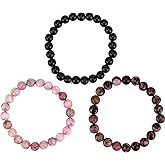 Mikovivi 3pcs Crystal Bracelet for Women & Men, 8mm Tiger Eye Hematite Black Obsidian Stretch Beaded Natural Stone Bracelet Encouragement Jewelry for Friends Family Coworkers