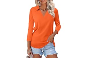TICTICMISS Women's 3/4 Sleeve Tops Collar V Neck T Shirts Dressy Casual Summer Tops Blouses