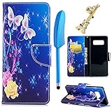 Galaxy Note 8 Case, MOLLYCOOCLE Printed Painting Wallet Case Premium PU Leather Flexible TPU Inner Cover Credit ID Card Holders Magnetic Flip Slim Fit Shockproof Stand Skin Shell, Purple Butterfly