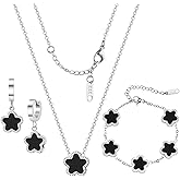 Otdwsd Lucky Clover Jewelry Set 18K Gold Plated Five Leaf Clover Necklace Bracelet Earrings Set Flower Jewelry Sets Birthday Gifts for Women