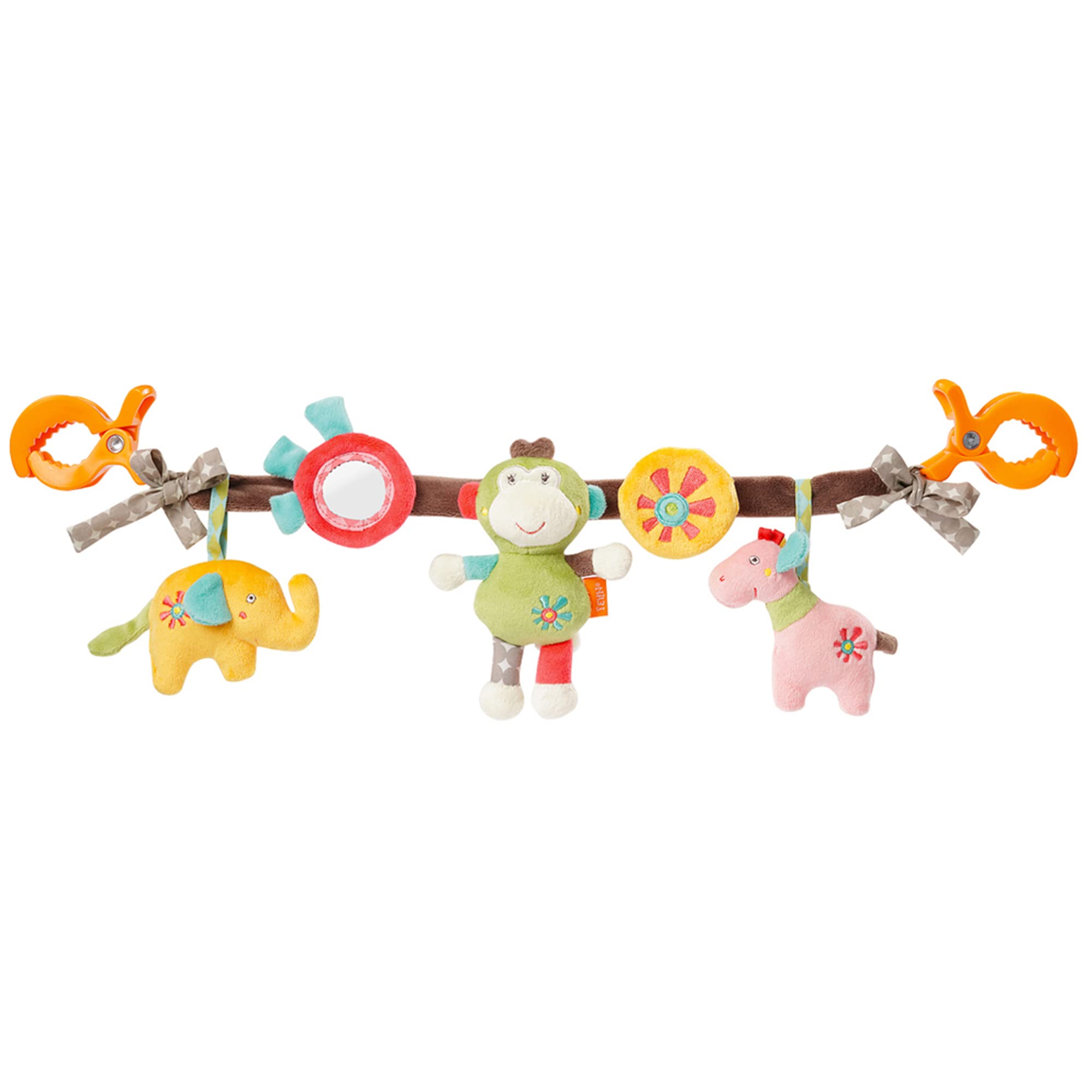 Fehn 074550 Safari Pram Chain – Mobile Chain with Cute Characters to Hang On Prams, Baby Seats Or Cots – for Babies and Toddlers from Newborns Upwards, Length : 45 cm