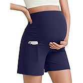 G4Free BareFeel Maternity Athletic Shorts with Pockets Over The Belly Workout Pants Comfy Summer Pregnancy Clothes