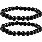Shungite Bracelet Healing Cryastal Protection Black Beaded Bracelet for Men Women Stretchy Protection Christmas Jewelry Gifts