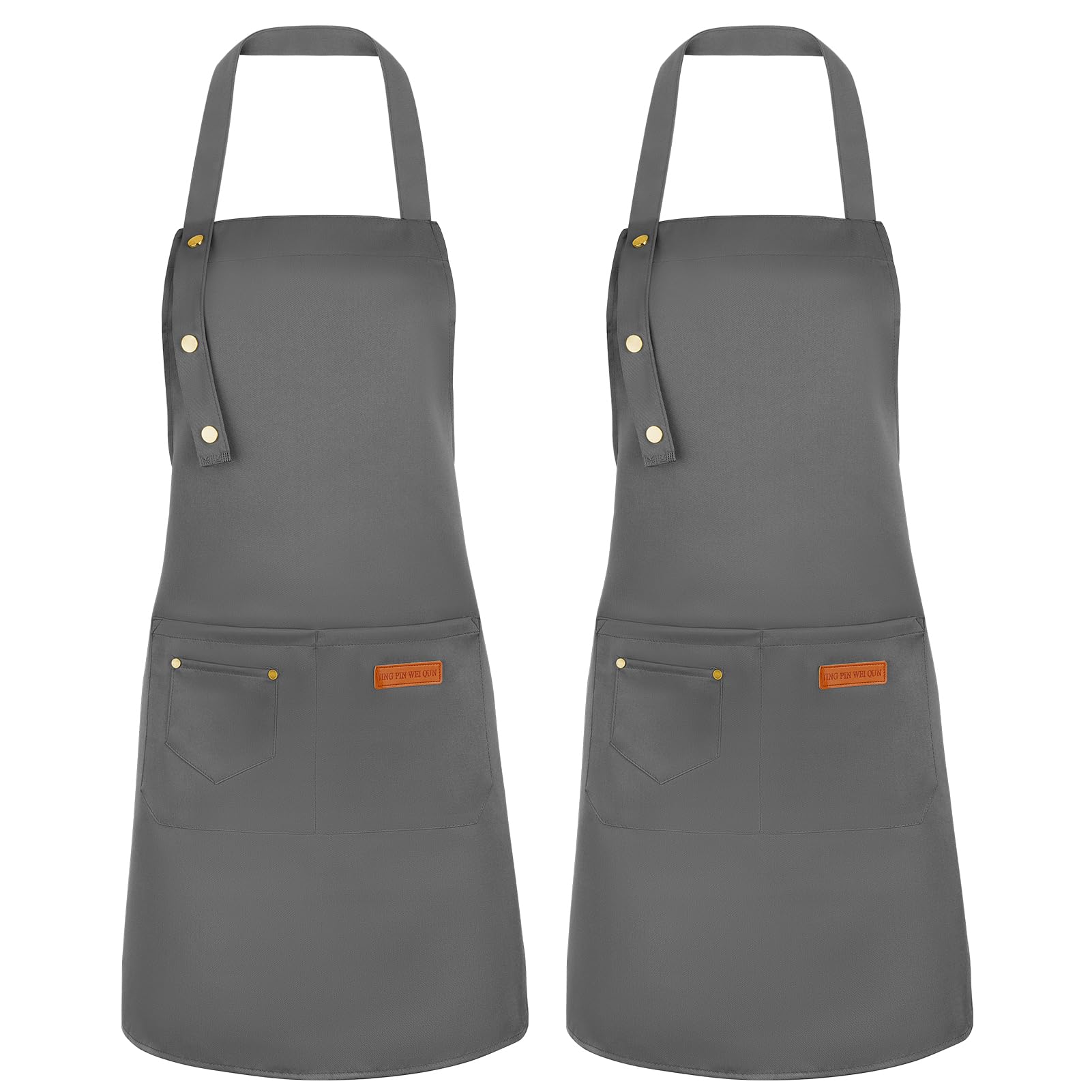 ViEinkaufen 2 Pack Adjustable Cooking Apron with Pockets - Unisex Canvas Waterproof Apron for Women, Home Kitchen, Restaurant (Grey) — image 1