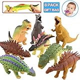 ValeforToy Dinosaur Toys,8 Inch Rubber Dinosaur Set(8 Pack),Food Grade Material TPR Super Stretches,with Gift Bag Learning Card,Zoo World Realistic Dinosaur Figure Squishy Toy for Boy Kid Party Favor