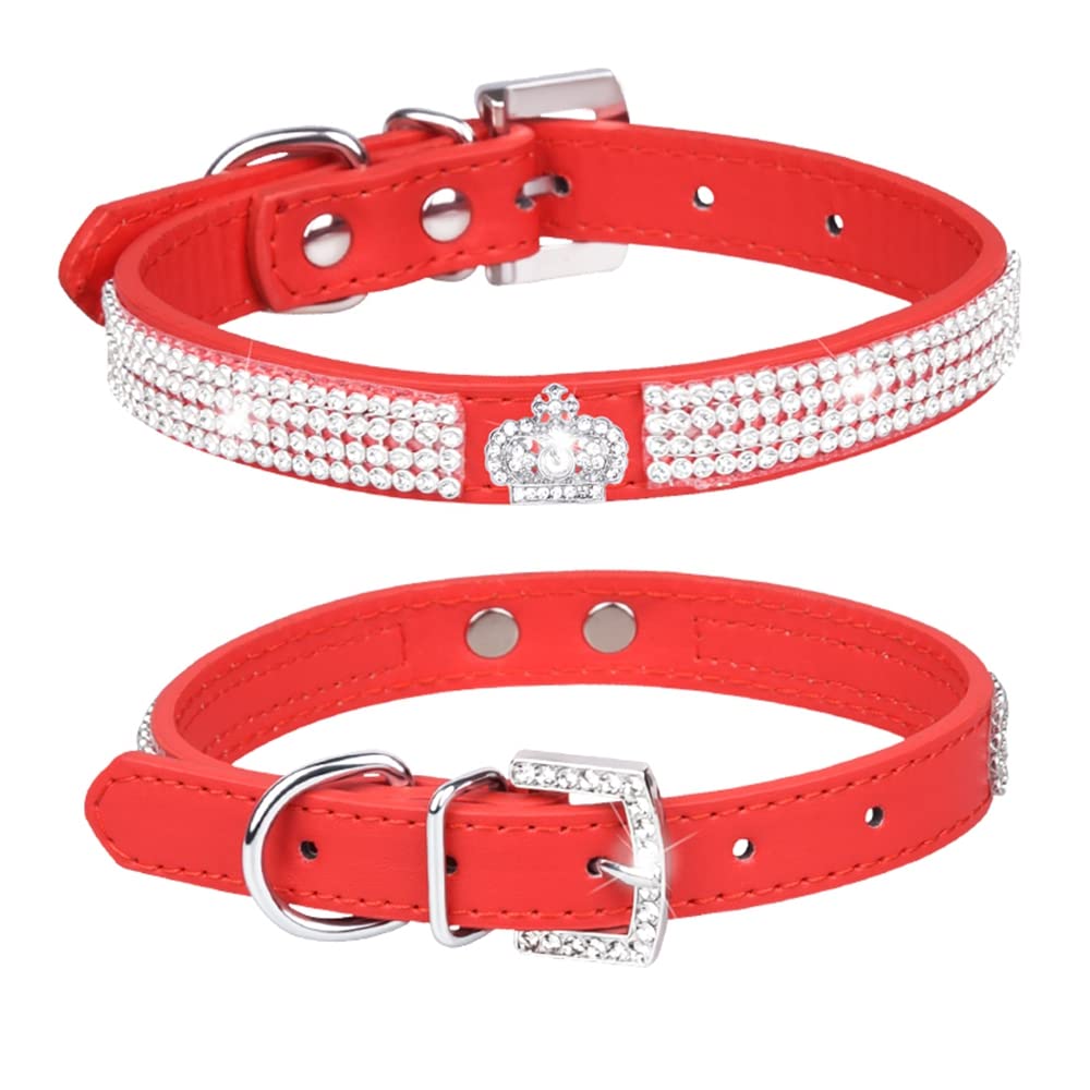 haoyueer Cute Dazzling Sparkling Elegant Fancy PU Leather Bling Rhinestone Crystal Jeweled Pet Cat Dog Puppy Collar … (M, Red-1) — image 1