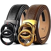 DOOPAI Men's 2 Pack Ratchet Dress Belt - Adjustable 1 3/8" Genuine Leather, Size Length Can Be Cut, With Gift Box