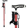 Hold 440 Lbs Walking Cane for Men & Women Aluminum Alloy Lightweight Height Adjustable Walking Stick Heavy Duty Foldbale Free Standing Cane with LED for Seniors Adults