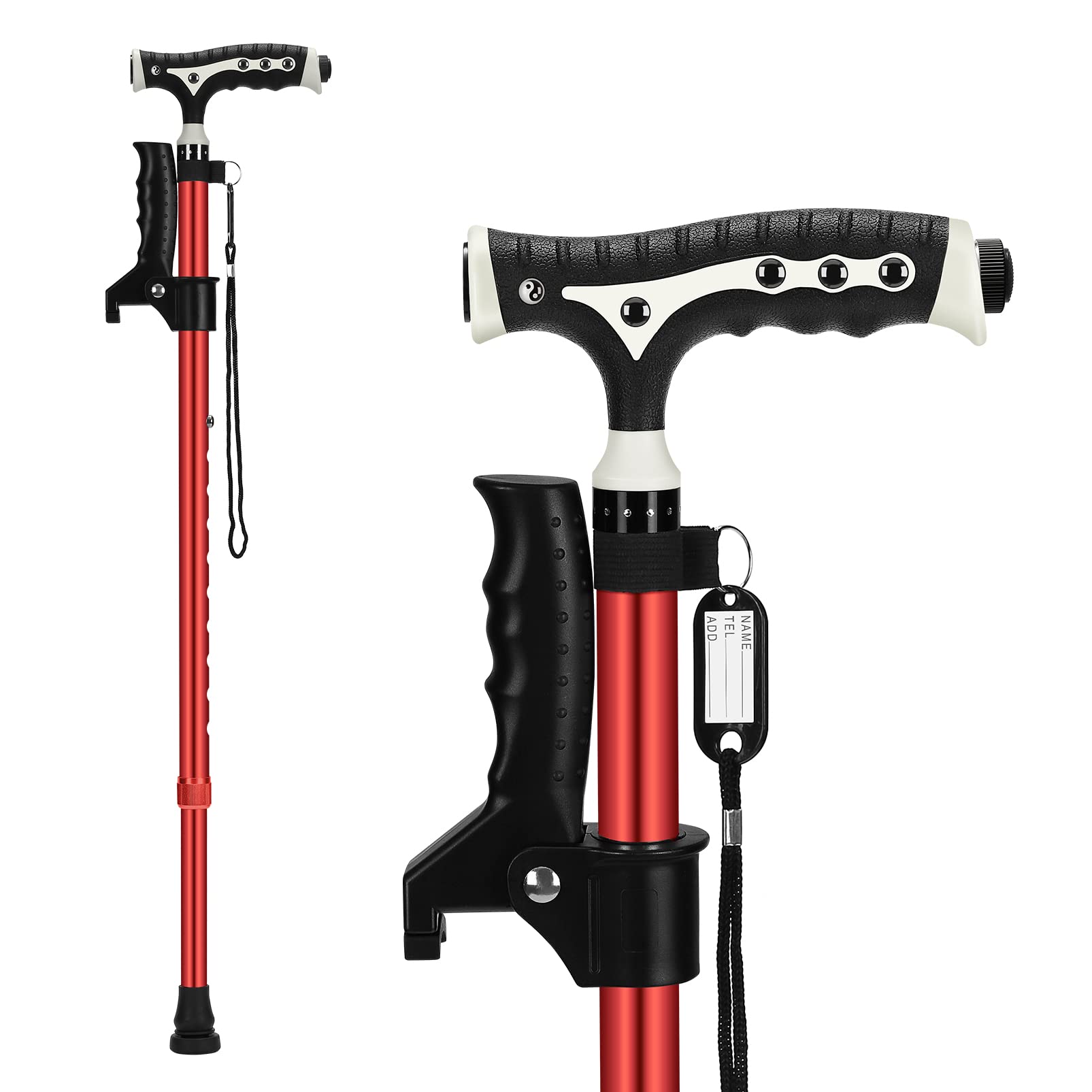 Photo 1 of Hold 440 Lbs Walking Cane for Men & Women Aluminum Alloy Lightweight Height Adjustable Walking Stick Heavy Duty Foldbale Free Standing Cane with LED for Seniors Adults Black