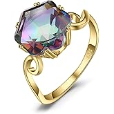 JewelryPalace Fancy Cut 5.7ct Multicolor Genuine Rainbow Quartz Cocktail Rings for Her, 14K White Yellow Rose Gold Plated 925 Sterling Silver Ring for Women, Natural Gemstone Jewelry Rings