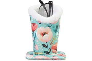 FlyingMage Plush Lined Eyeglasses Holder, Cute Magnetic PU Leather Glasses Stand Case for Women Men Kids