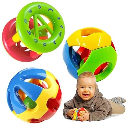 MIC Toys for Kids Plastic Non-Toxic, Shake and Grab Ball in Multi Color Educational and Developmental Toys with Storage Bag Baby Rattles (1 Set - 3 Pcs)