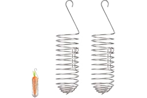 Penitue 2pcs Bird Treats Holder, Stainless Steel Parrot Food Holder Hanging Basket Cage Accessories Bird Foraging Chew Toy Co