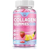 Multi Collagen Peptides Gummies, Type I, II, III, V, X - Hydrolyzed Collagen Peptides with Biotin, Hyaluronic Acid, Supports