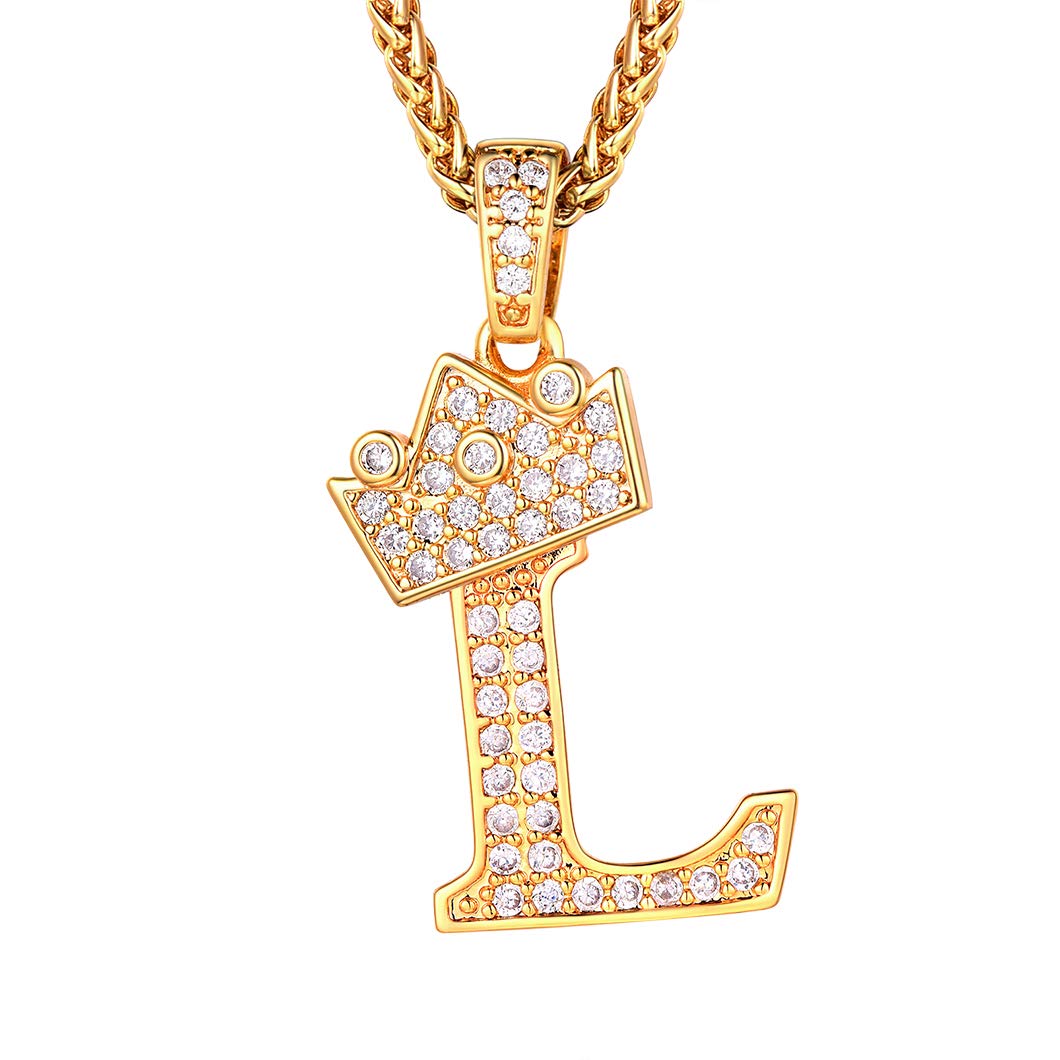 RichsteelInitial Necklace for Men A-Z 18K Gold Plated Crown Shiny Cubic Zirconia Monogram Pendant for Women Fashion JewelryRecycled Claim Standard Blended
