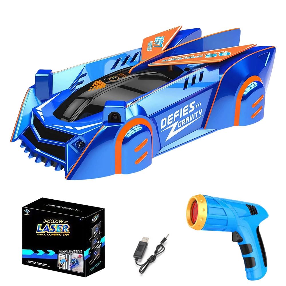 Weciau Laser Remote Control Car, Wall Climbing Cars with LED Light, Zero Gravity Cars, Christmas Thanksgiving Birthday Stunt Car Gift for Kids Adults Teens Boys (Blue)