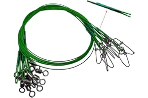 UNCLESPORTINFOF 25-30 PCS Stainless Steel Fishing Wire Leader Line,19.68"/100-120Lb Heavy Duty Fishing Leader Line with Rolling Swivels Insurance Snap Connect Tackle Lures Rig or Hooks