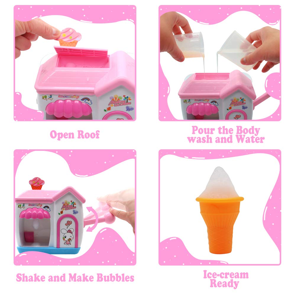 Akokie Bath Toys, Toy Ice Cream Maker Bubble Foam Play Machine Bathtub Toys 11 Pcs Pretend Play for Children 18 M+