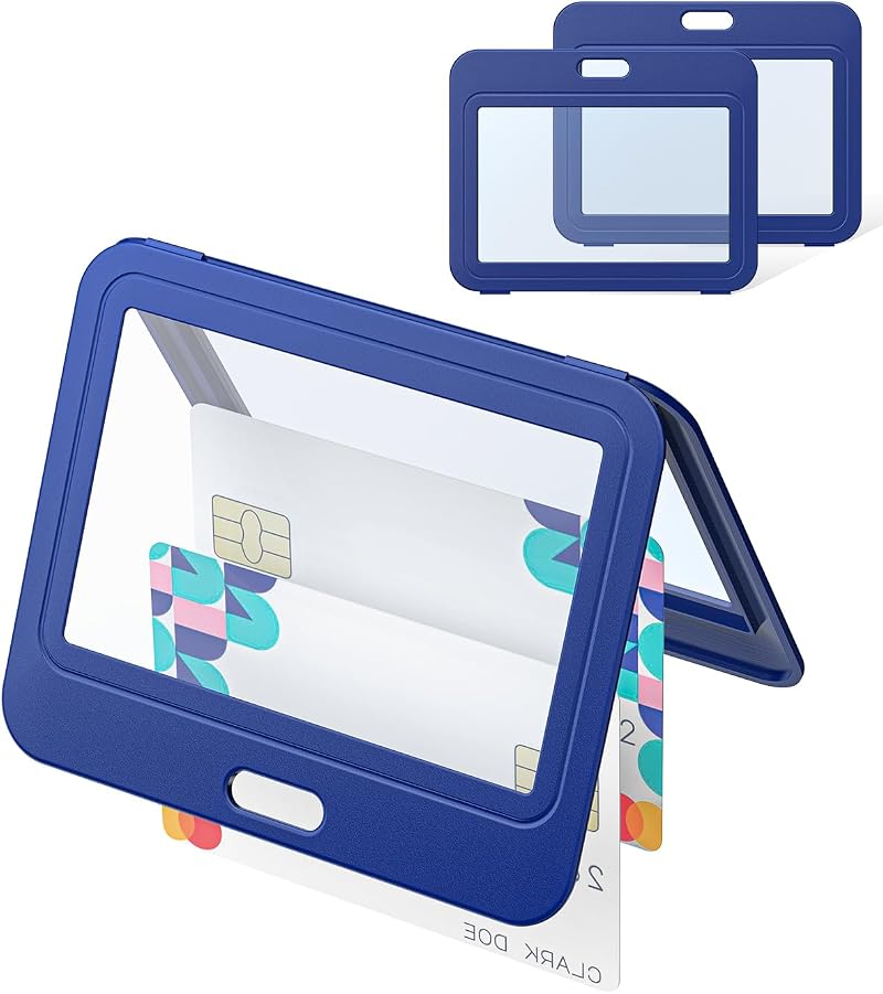 Uniclife 3 Pack ID Badge Holder Double-Sided Windows Blue Card Protector