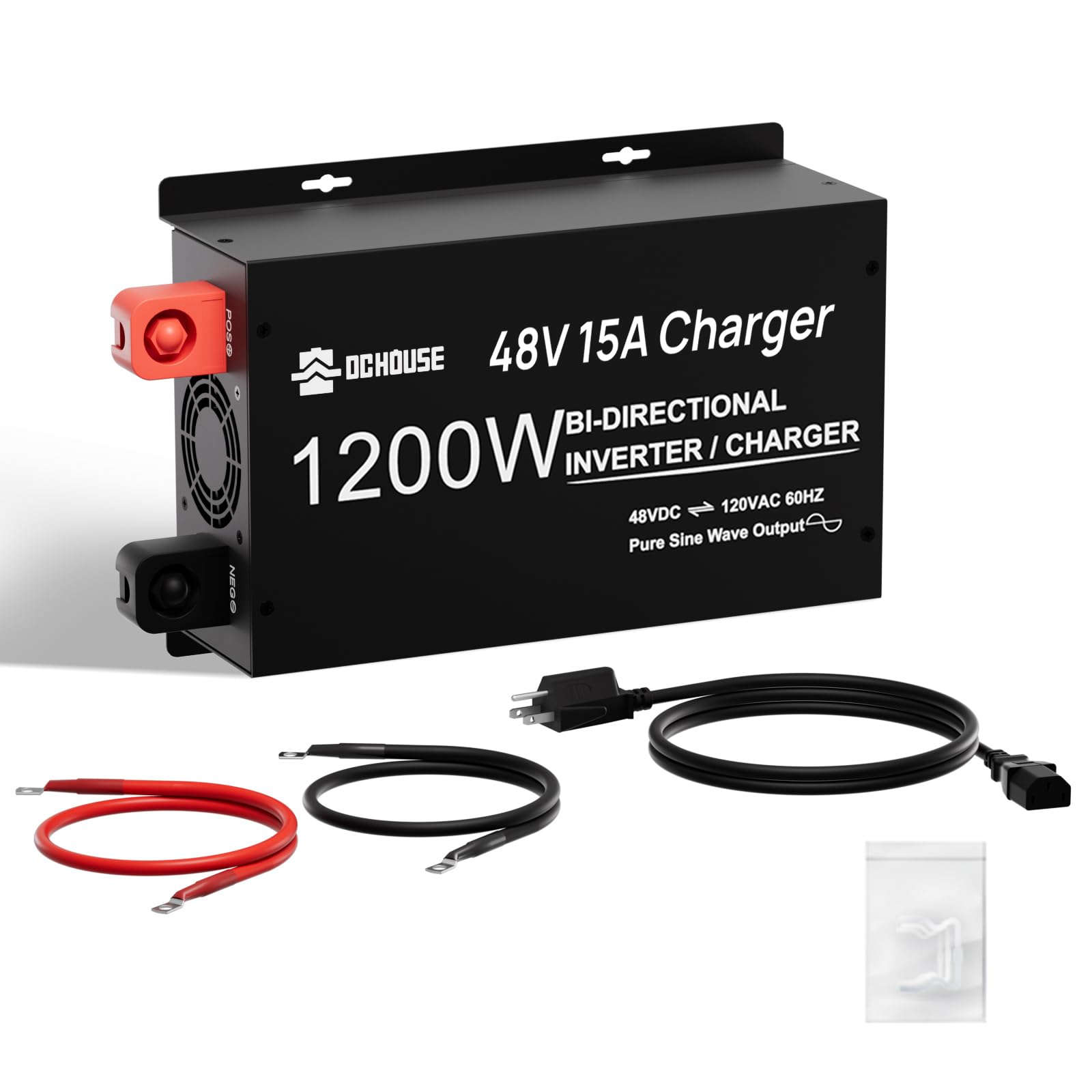 Photo 1 of ** SELLING FOR PARTS--- Shuts down under light usage.** DC HOUSE 1200W Pure Sine Wave Inverter Charger, 48V DC to 110V/120V AC, 2-in-1 Inverter & 48V 15A Battery Charger, Dual AC Outlets, for Golf Cart Battery, Solar, Home Backup & Off-Grid Power