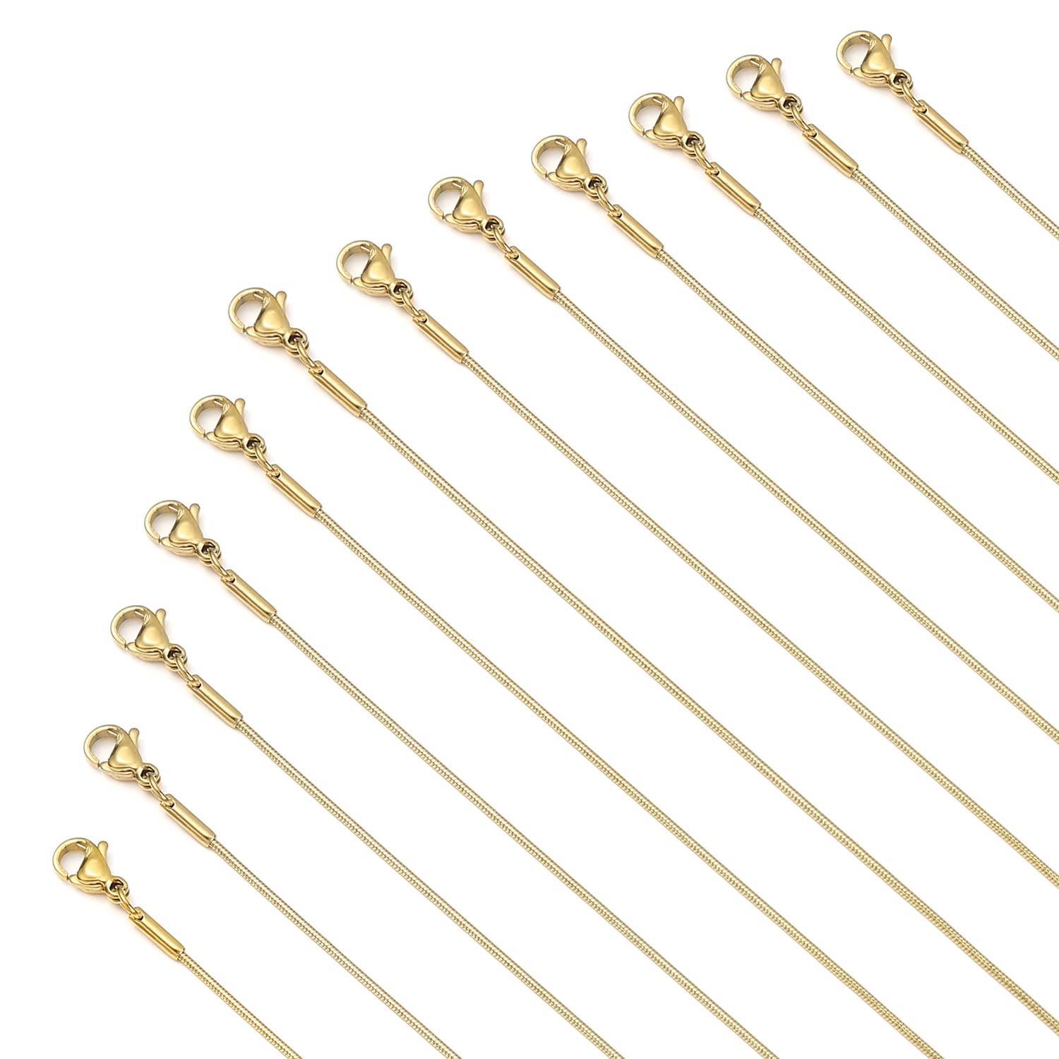 Photo 1 of Loprome 12 Pcs Necklace Chains Gold Plated Stainless Steel Snake Chain Necklace, Thin Round Snake Chains with Lobster Clasp for DIY Jewelry Making, 1mm